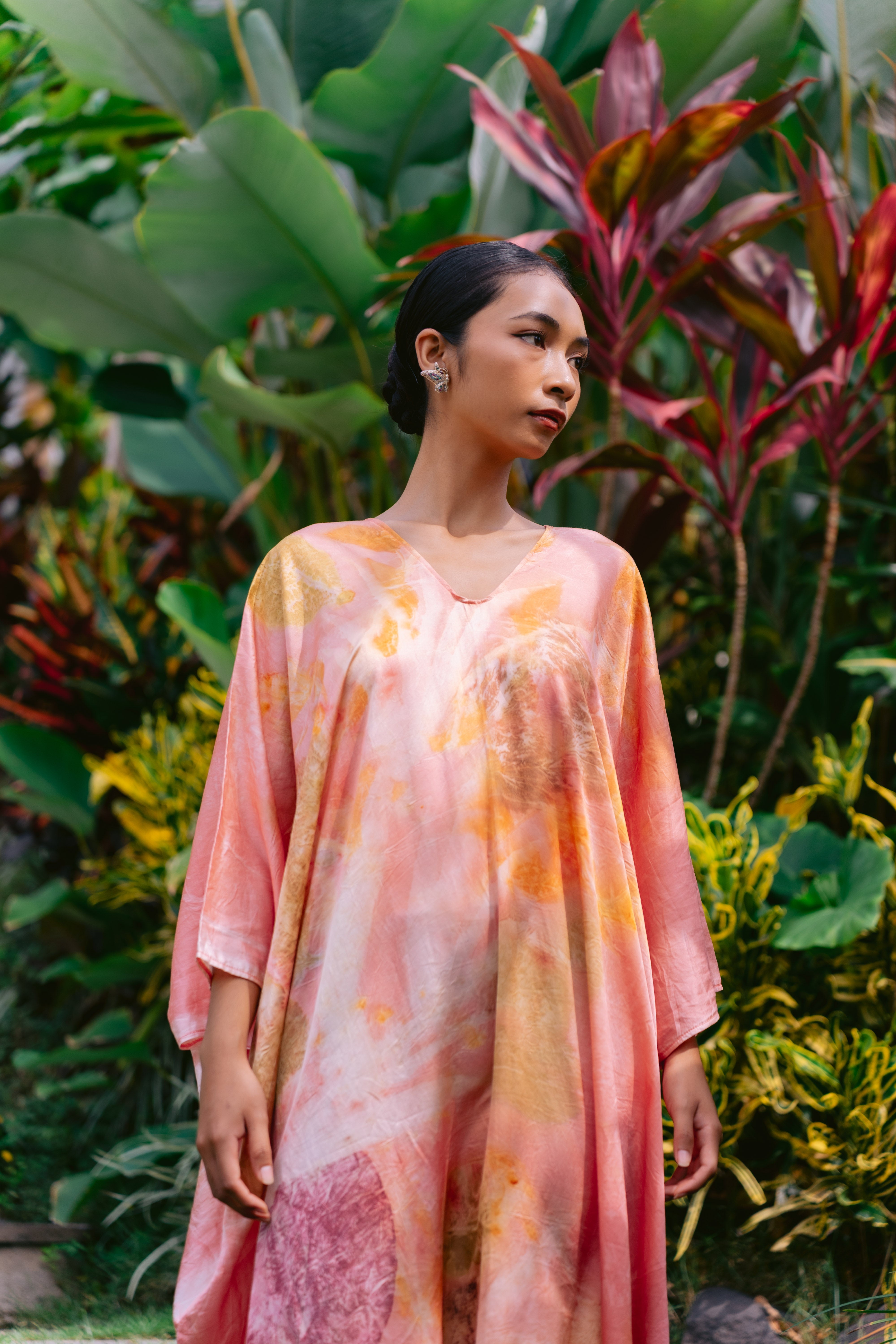 The Parvati – Pink yellow, Magenta and White Cotton Silk Eco Print Dress